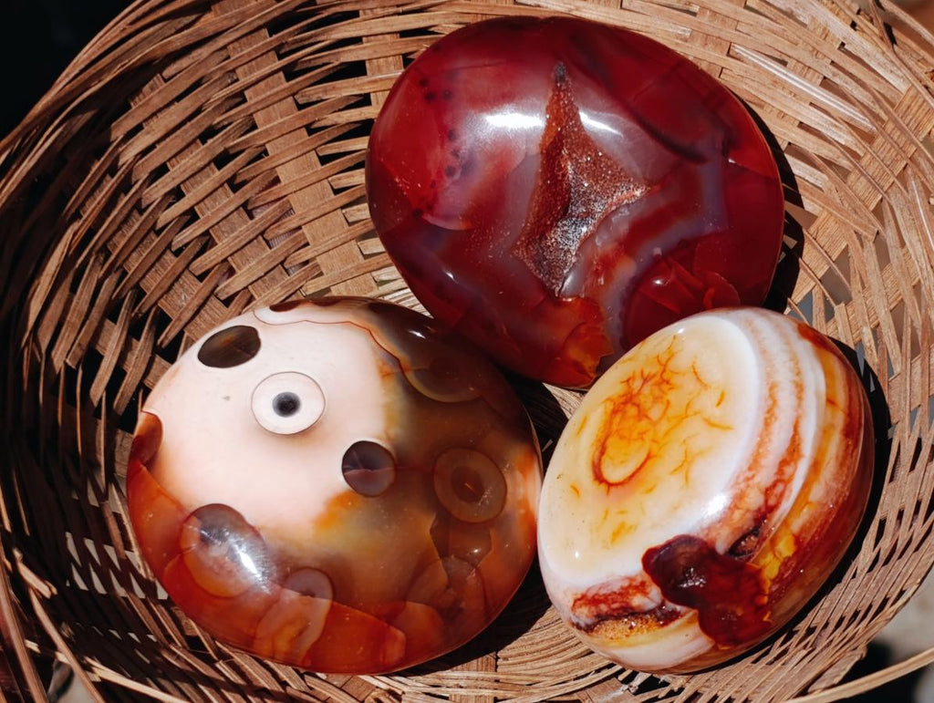 Polished Trio of Carnelian Gemstone Galets x 1 From Madagascar