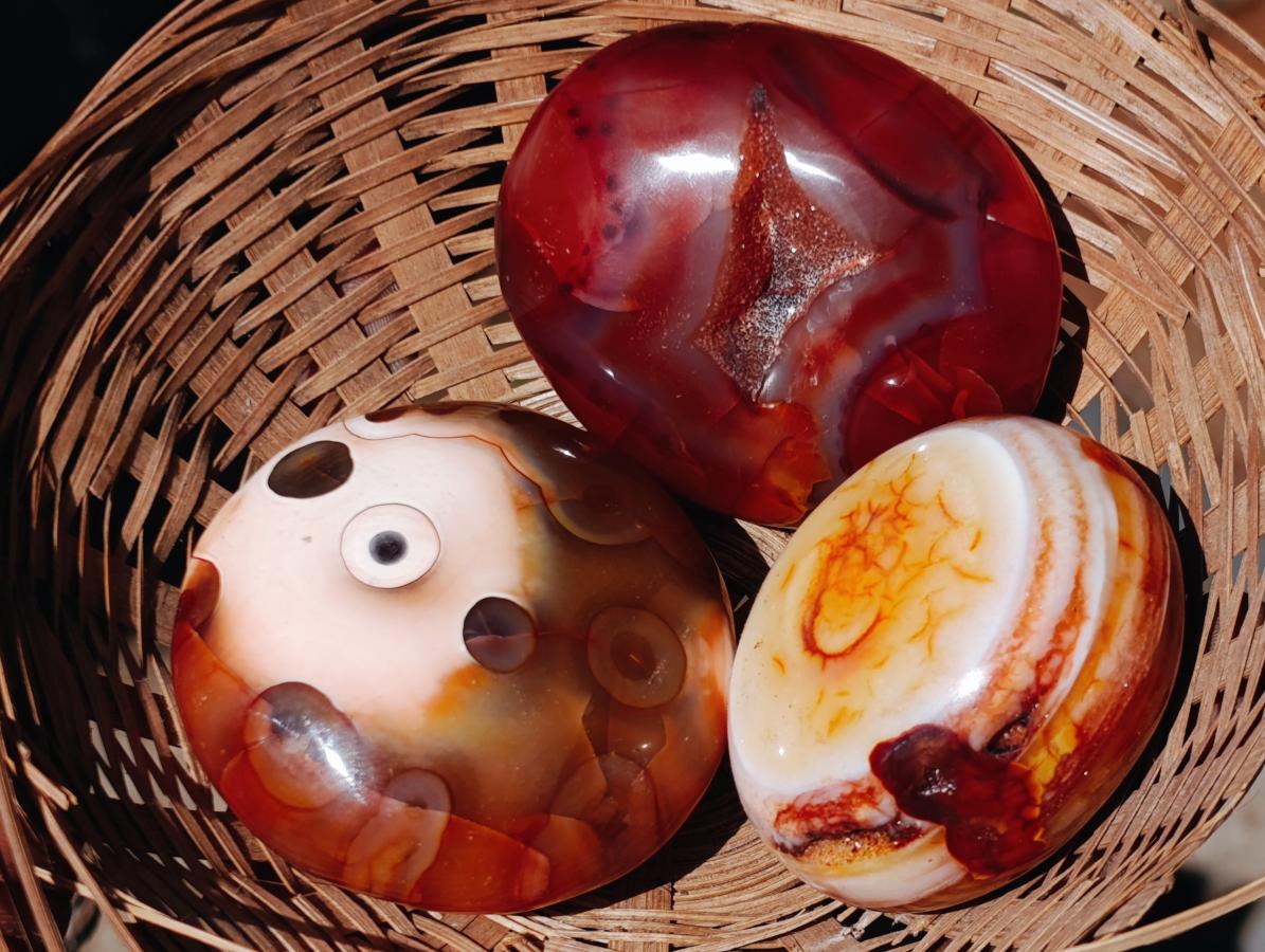 Polished Trio of Carnelian Gemstone Galets x 1 From Madagascar