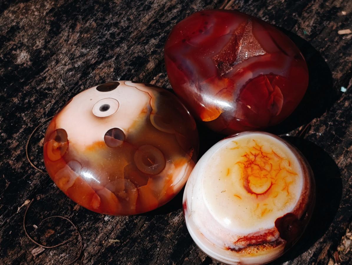 Polished Trio of Carnelian Gemstone Galets x 1 From Madagascar