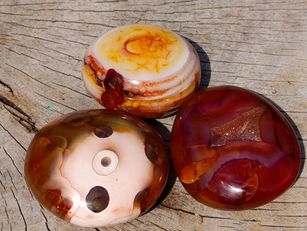 Polished Trio of Carnelian Gemstone Galets x 1 From Madagascar