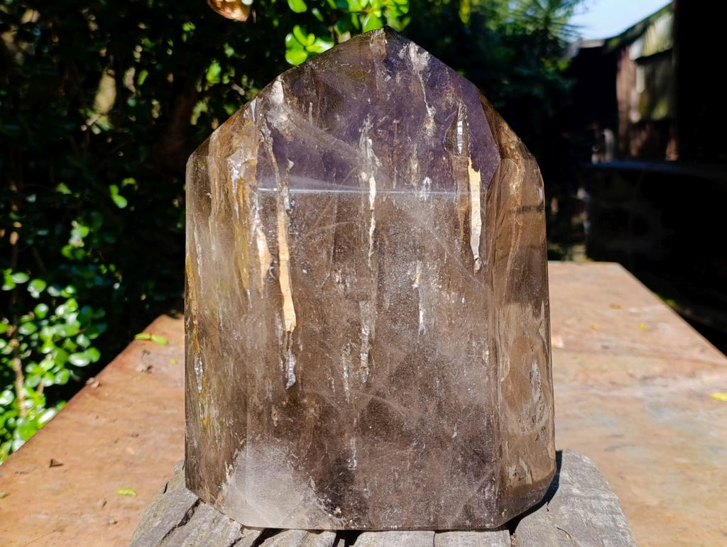 Polished XL Smokey Window Quartz Display Crystal x 1 From Madagascar