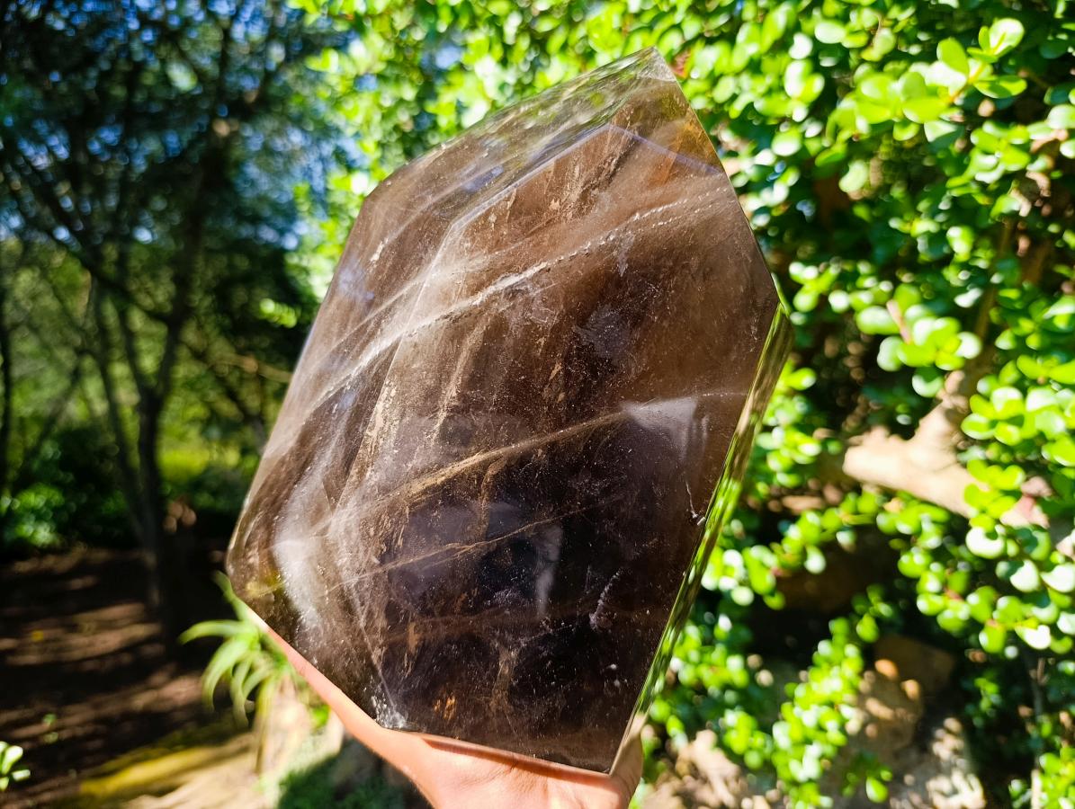 Polished XL Smokey Window Quartz Display Crystal x 1 From Madagascar