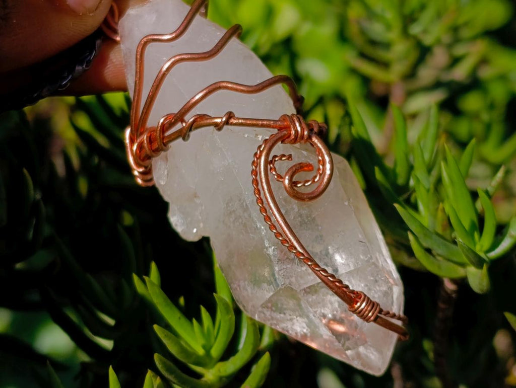 Handmade Copper Wire Art Floater Quartz Crystal Necklace x 1 From Zambia