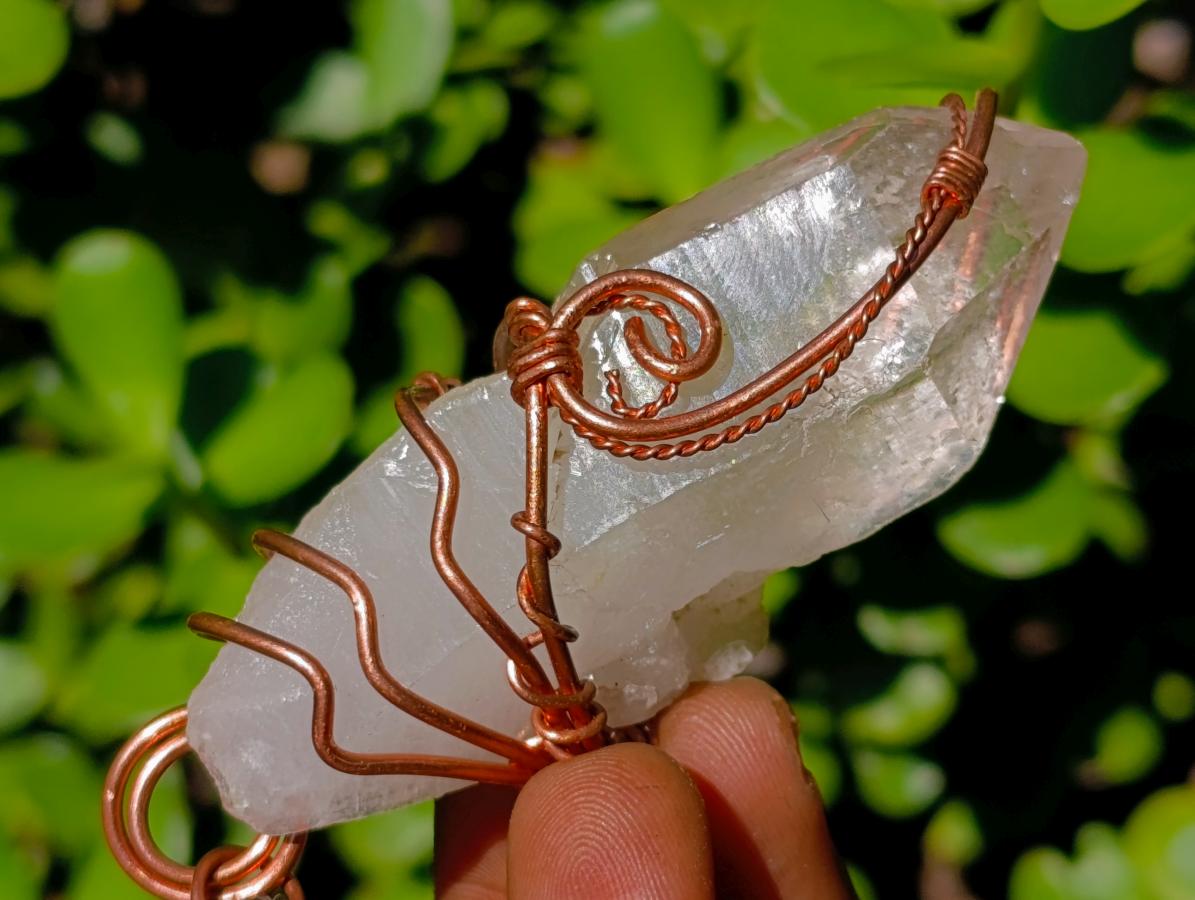Handmade Copper Wire Art Floater Quartz Crystal Necklace x 1 From Zambia