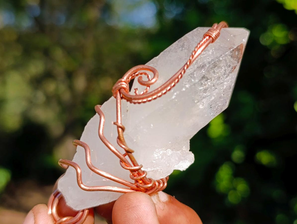 Handmade Copper Wire Art Floater Quartz Crystal Necklace x 1 From Zambia