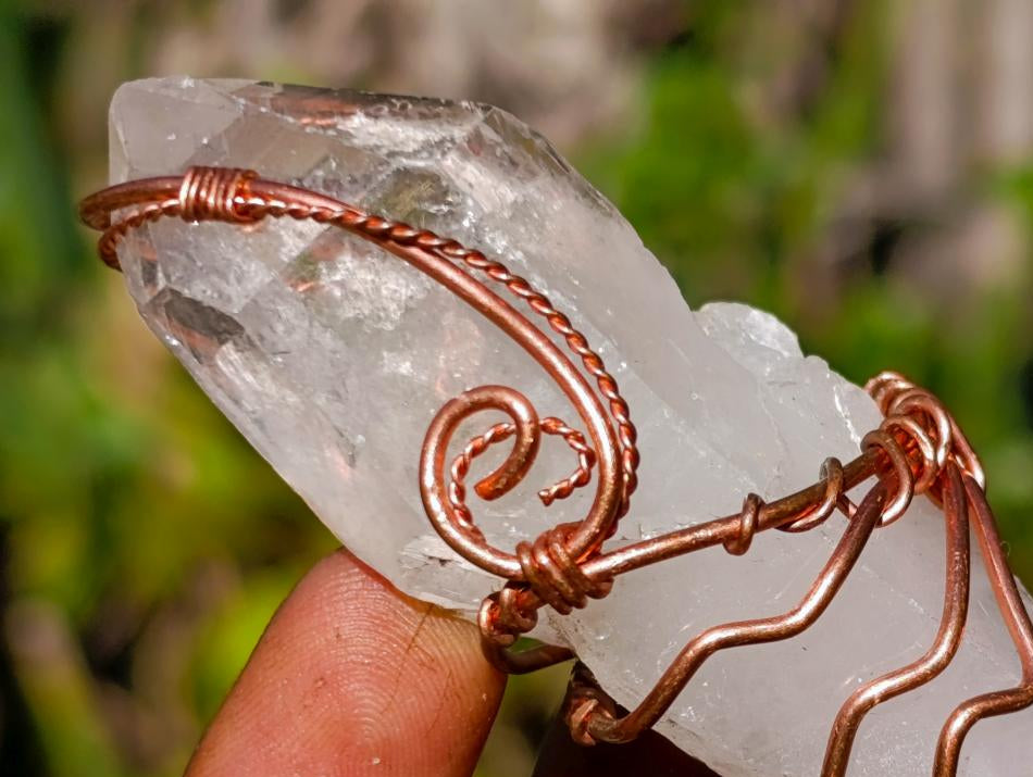 Handmade Copper Wire Art Floater Quartz Crystal Necklace x 1 From Zambia