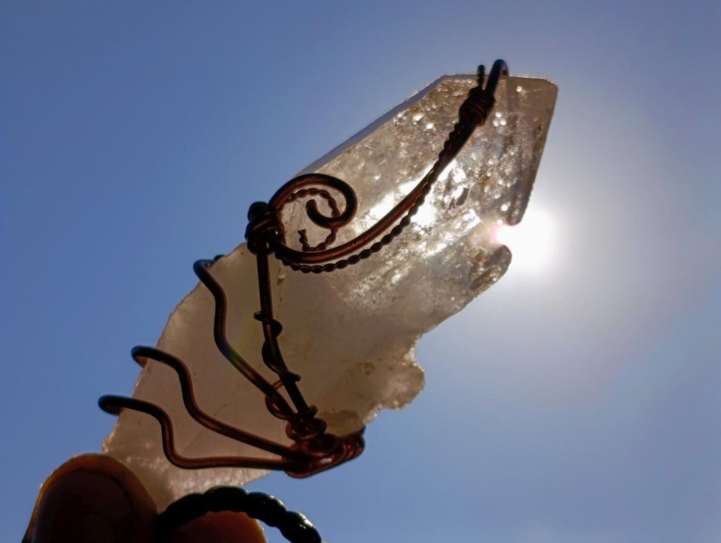 Handmade Copper Wire Art Floater Quartz Crystal Necklace x 1 From Zambia