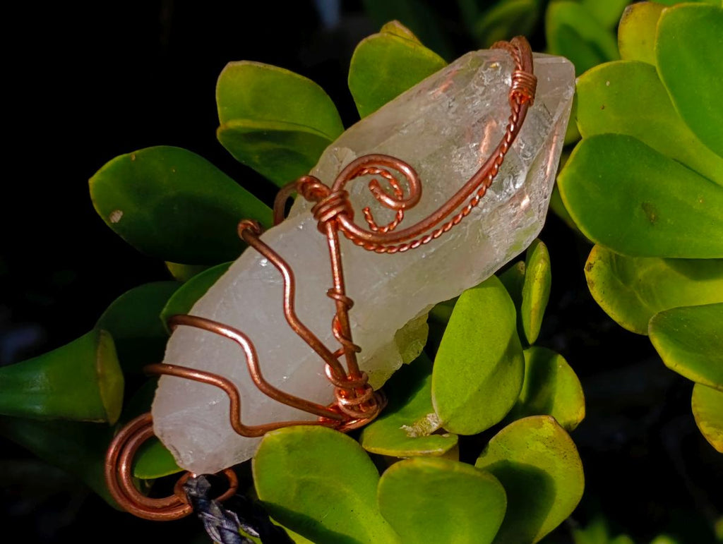 Handmade Copper Wire Art Floater Quartz Crystal Necklace x 1 From Zambia