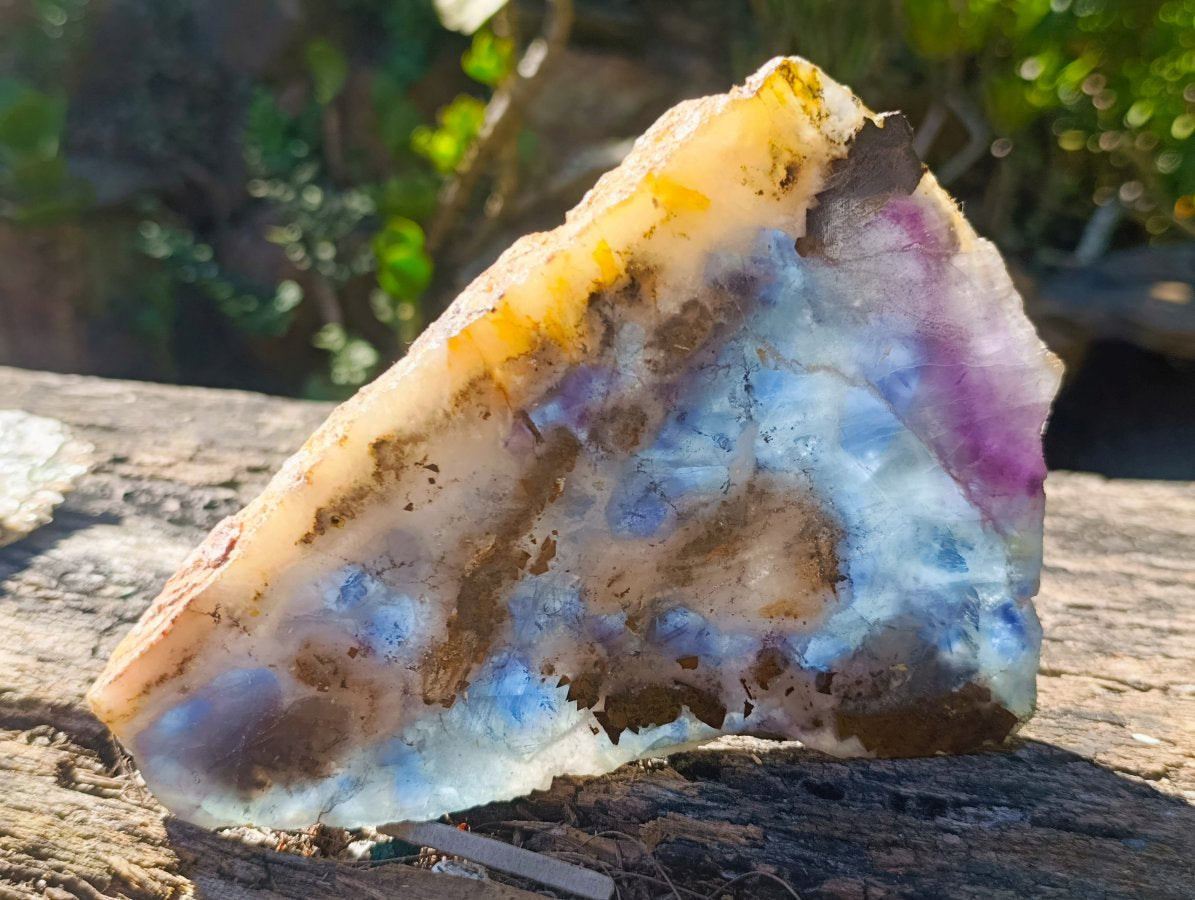 Polished Translucent Watermelon Fluorite Slice x 1 From Uis, Namibia