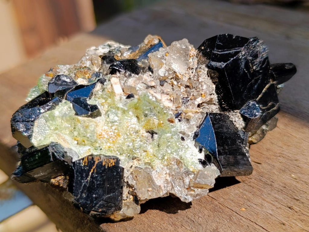 Natural Schorl Black Tourmaline Specimen with Hyalite Opal x 1 From Erongo, Namibia