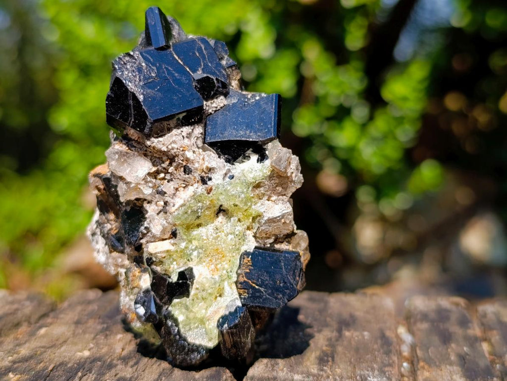 Natural Schorl Black Tourmaline Specimen with Hyalite Opal x 1 From Erongo, Namibia