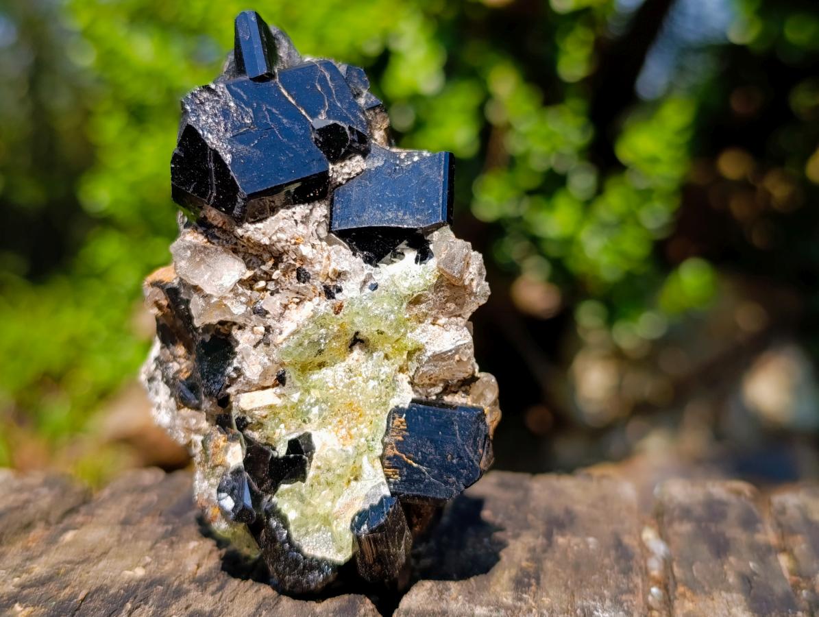 Natural Schorl Black Tourmaline Specimen with Hyalite Opal x 1 From Erongo, Namibia