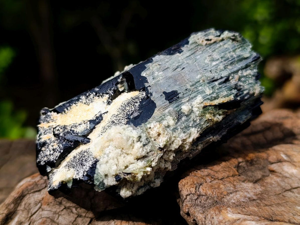 Natural Double Terminated Schorl Black Tourmaline Crystal with Hyalite Opal x 1 From Erongo, Namibia