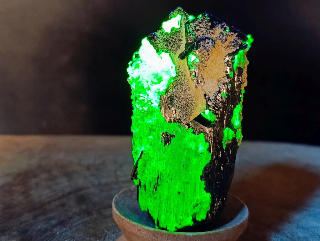Natural Double Terminated Schorl Black Tourmaline Crystal with Hyalite Opal x 1 From Erongo, Namibia