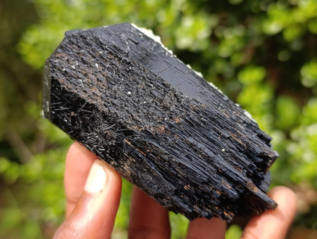Natural Double Terminated Schorl Black Tourmaline Crystal with Hyalite Opal x 1 From Erongo, Namibia