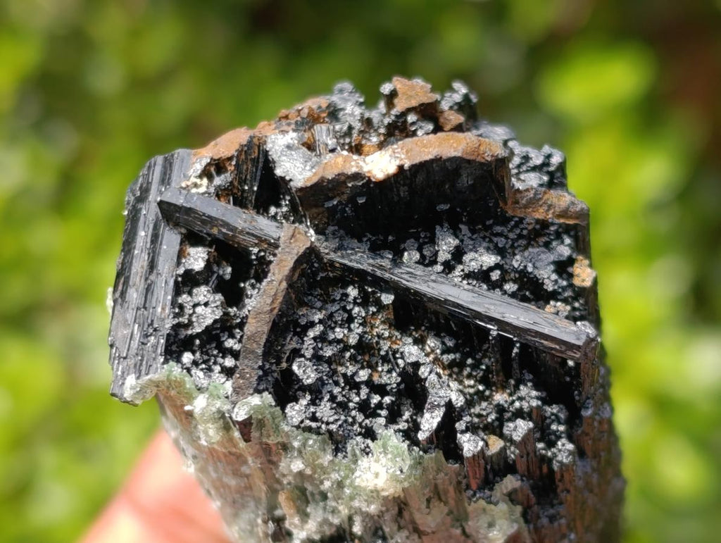 Natural Double Terminated Schorl Black Tourmaline Crystal with Hyalite Opal x 1 From Erongo, Namibia