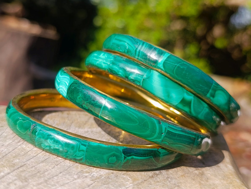 Hand Made Malachite Bangles set in Brass - Sold Per Piece - From Congo