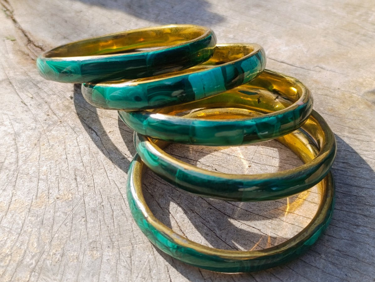 Hand Made Malachite Bangles set in Brass - Sold Per Piece - From Congo