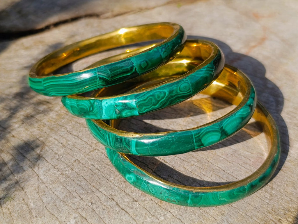 Hand Made Malachite Bangles set in Brass - Sold Per Piece - From Congo