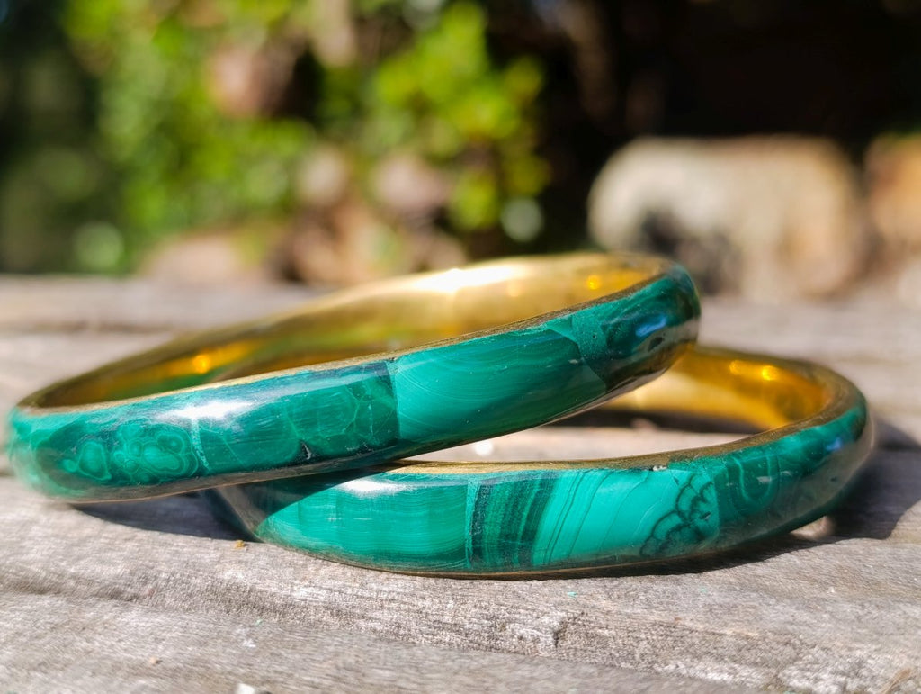 Hand Made Malachite Bangles set in Brass - Sold Per Piece - From Congo