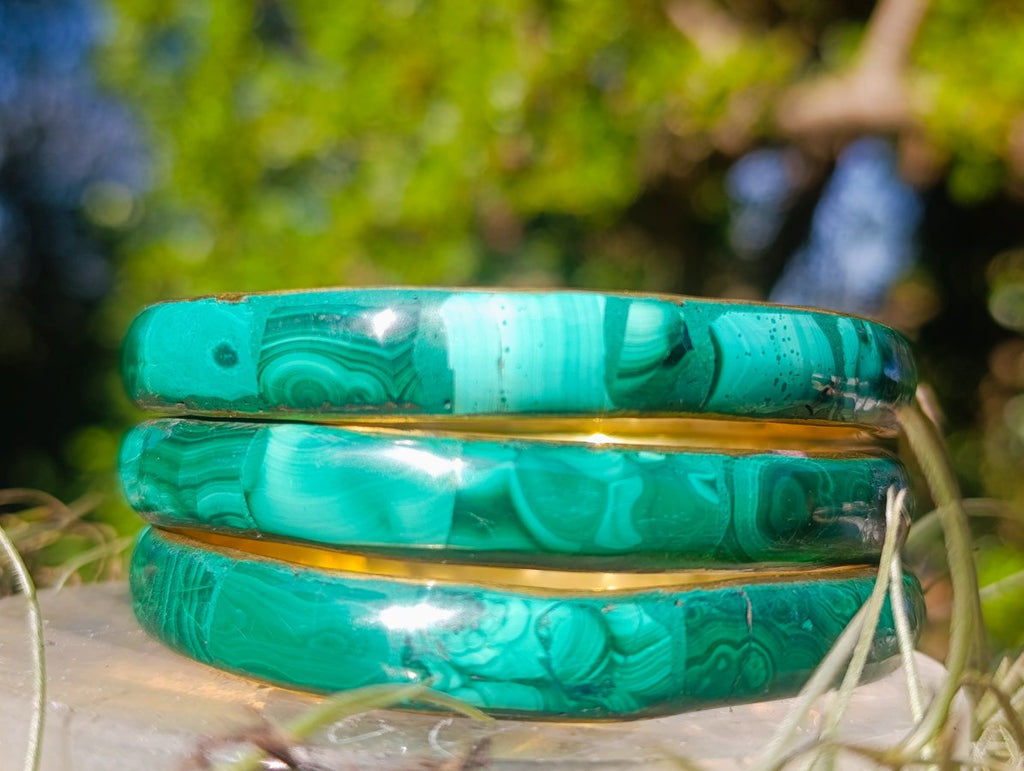 Hand Made Malachite Bangles set in Brass - Sold Per Piece - From Congo