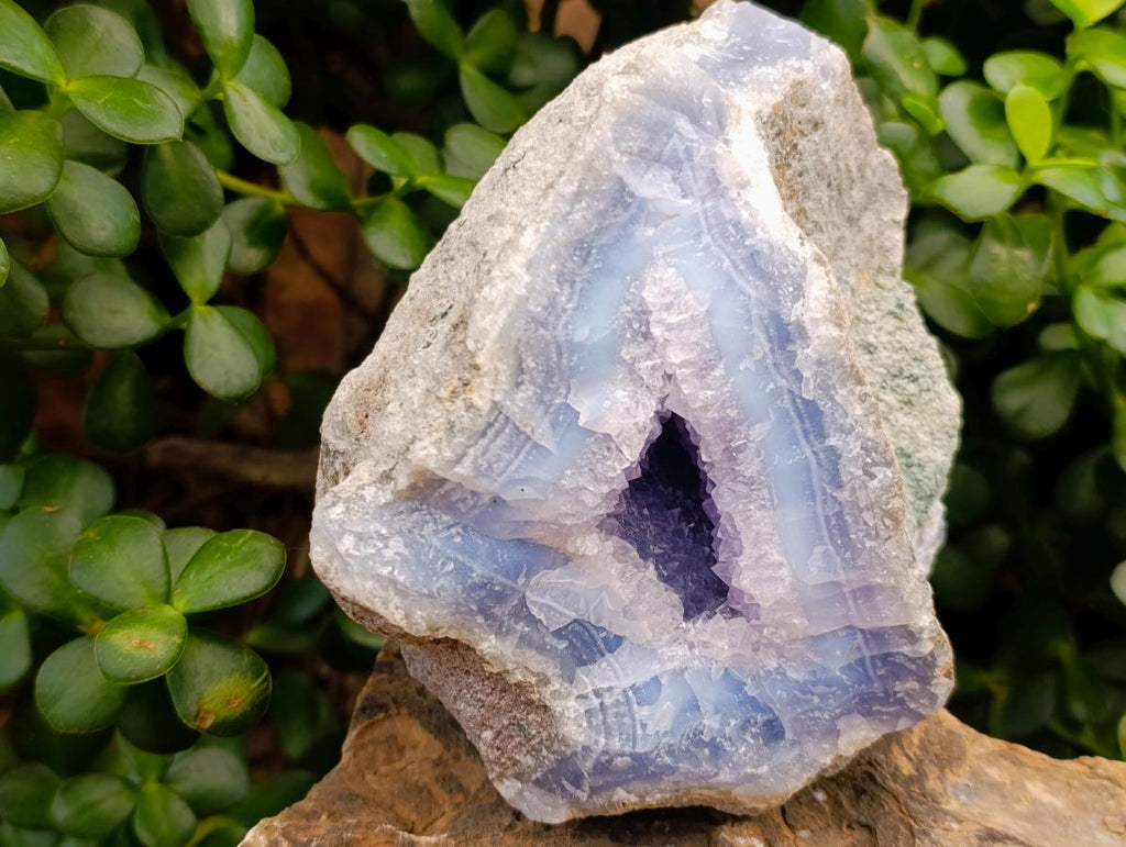 Natural Large Blue Lace Agate Geode with Amethyst Crystal Centre x 1 From Nsanje, Malawi