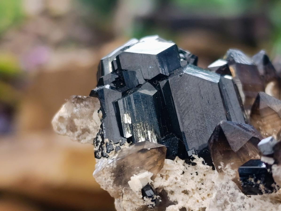 Natural Schorl Black Tourmaline Specimen with Smokey Quartz x 1 From Erongo, Namibia