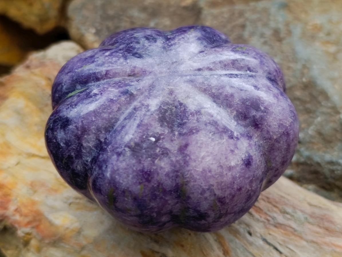 Hand Made Purple Lepidolite Pumpkin Carving x 1 From Zimbabwe
