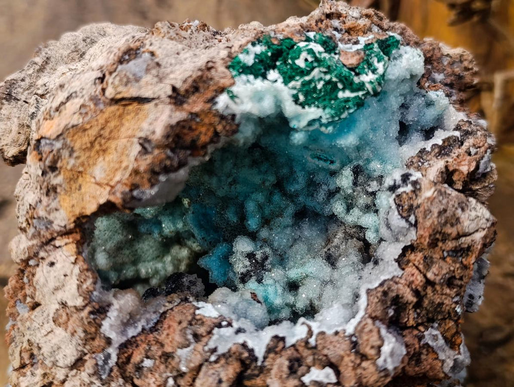 Natural XL Drusy Coated Chrysocolla with Ball Malachite Museum Specimen x 1 From Lupoto Mine, Congo