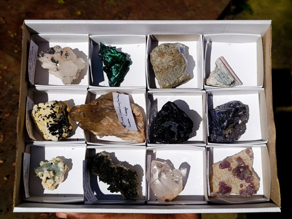 Natural Mix of African Minerals and Crystals Set of 12 x 1 From Southern Africa