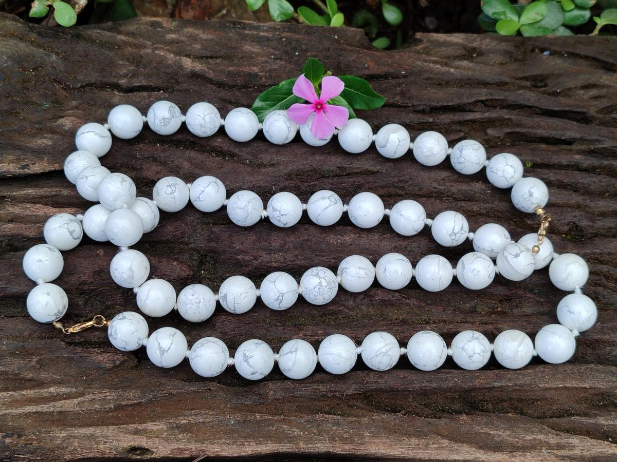 Hand Made Lightning Strike Magnesite Howlite Ball Beaded Necklace - Sold Per Item - From Zimbabwe