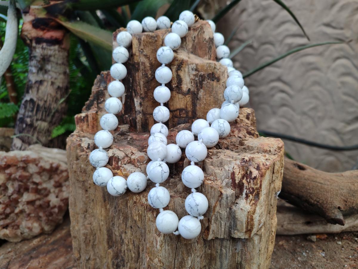 Hand Made Lightning Strike Magnesite Howlite Ball Beaded Necklace - Sold Per Item - From Zimbabwe