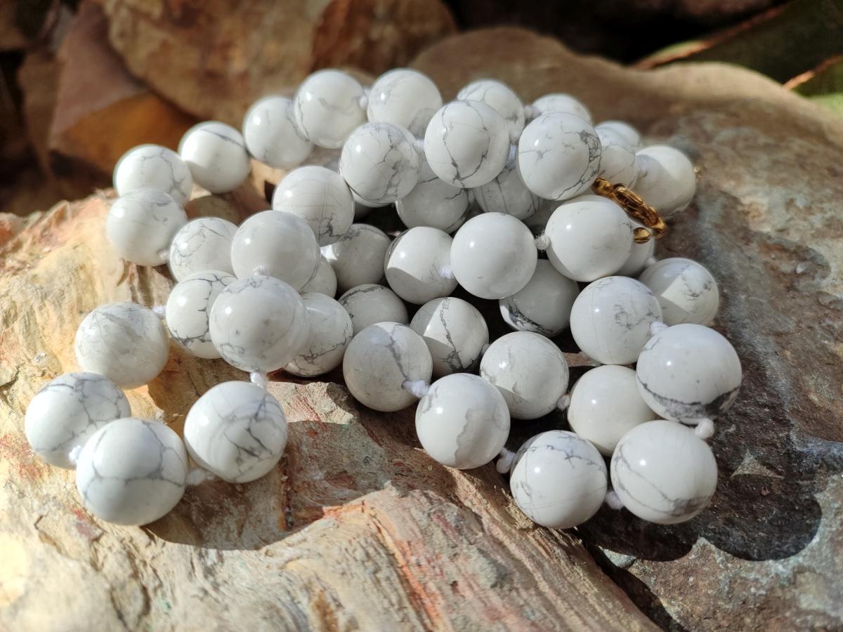 Hand Made Lightning Strike Magnesite Howlite Ball Beaded Necklace - Sold Per Item - From Zimbabwe