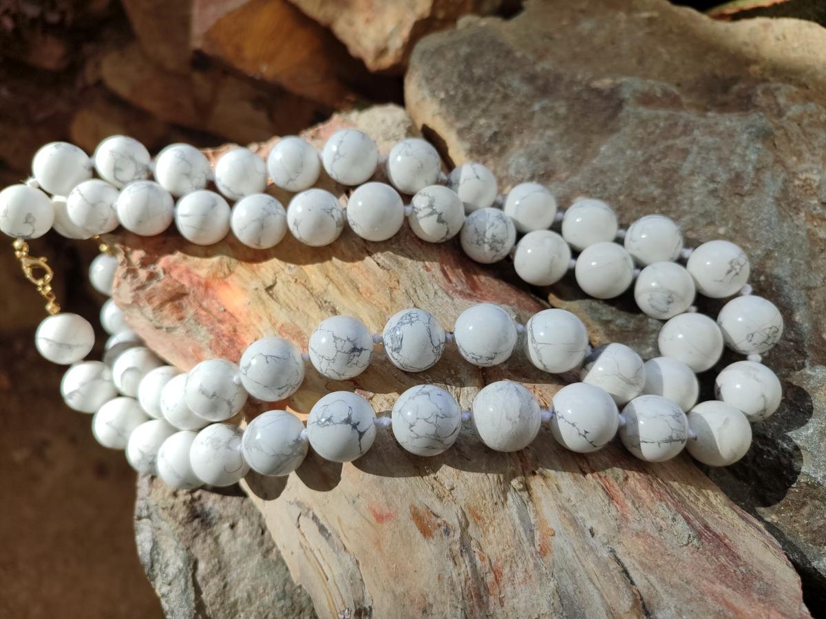 Hand Made Lightning Strike Magnesite Howlite Ball Beaded Necklace - Sold Per Item - From Zimbabwe