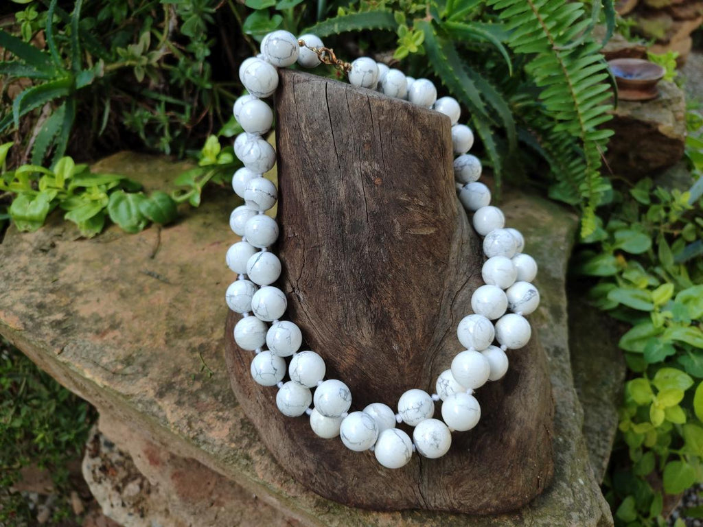 Hand Made Lightning Strike Magnesite Howlite Ball Beaded Necklace - Sold Per Item - From Zimbabwe