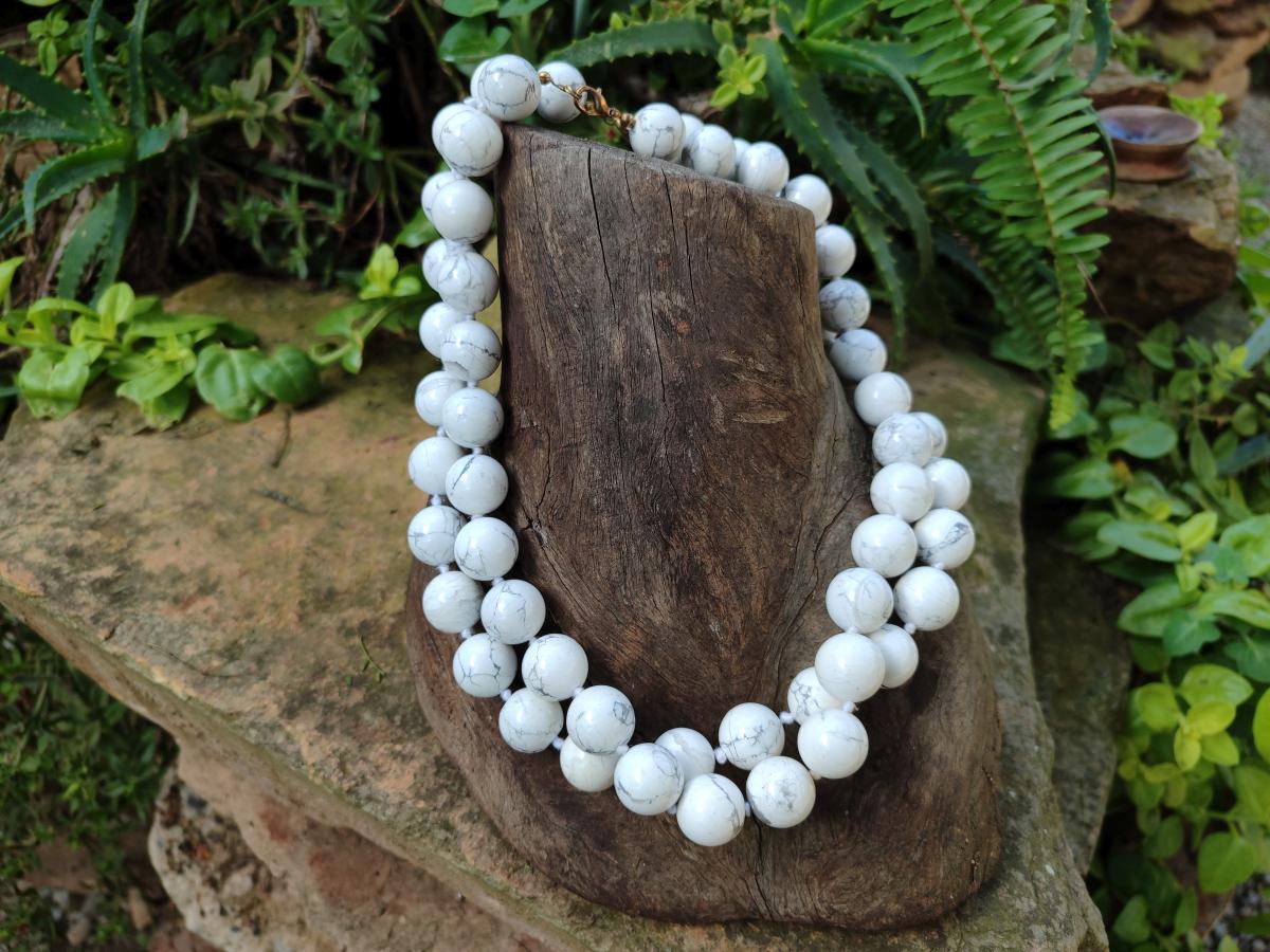 Hand Made Lightning Strike Magnesite Howlite Ball Beaded Necklace - Sold Per Item - From Zimbabwe