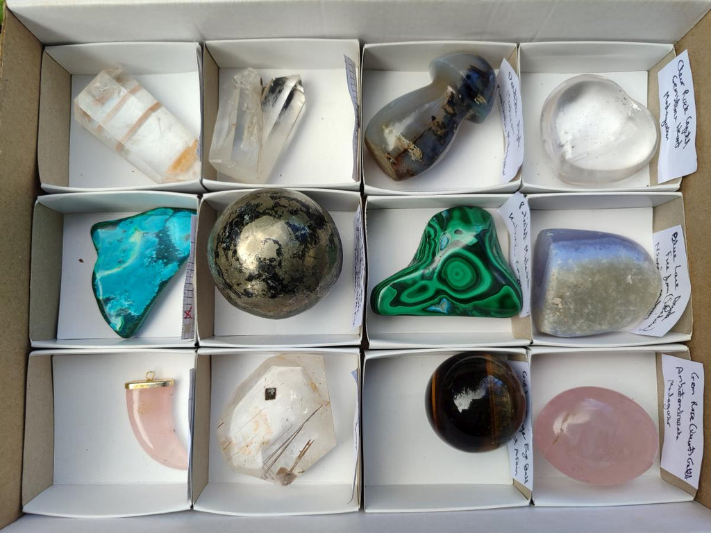 Polished Mix of Selected Gemstones, Minerals and Crystals Gift Set of 12 x 1 From Southern Africa