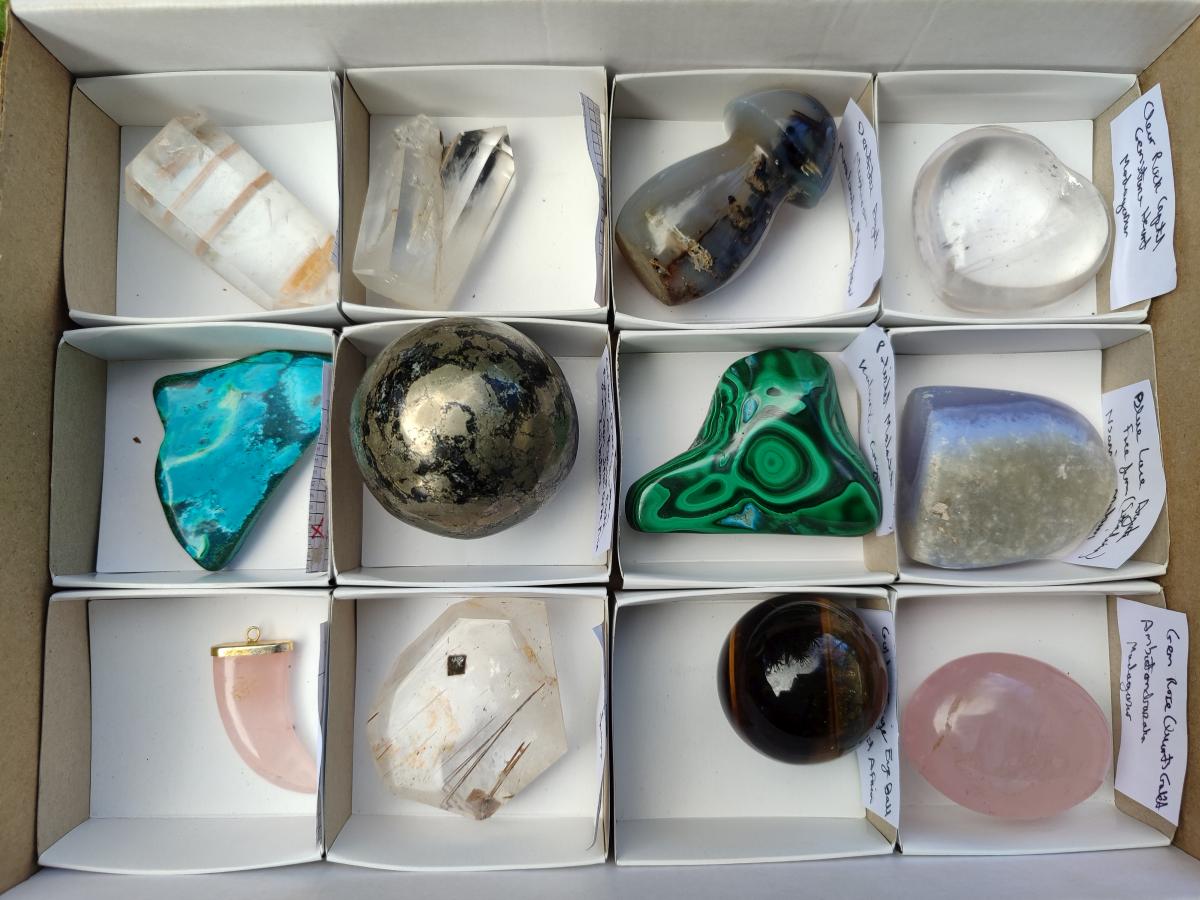 Polished Mix of Selected Gemstones, Minerals and Crystals Gift Set of 12 x 1 From Southern Africa