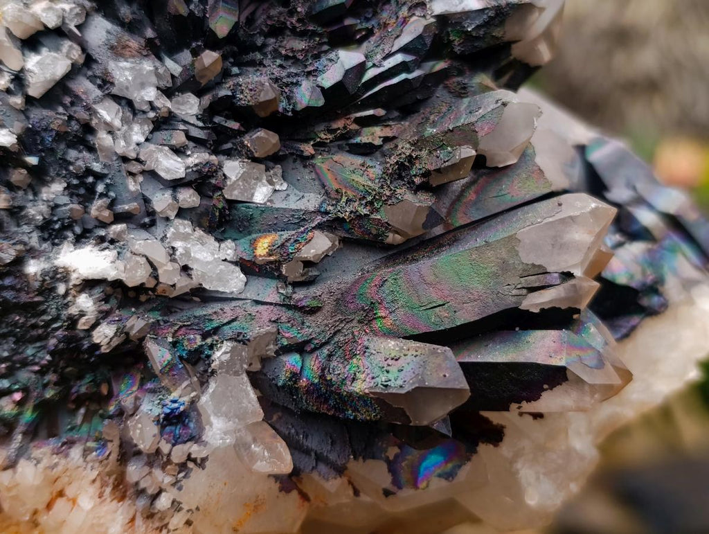 Natural Rare "Blacknite Quartz" Iridescent Cluster x 1 From Madagascar