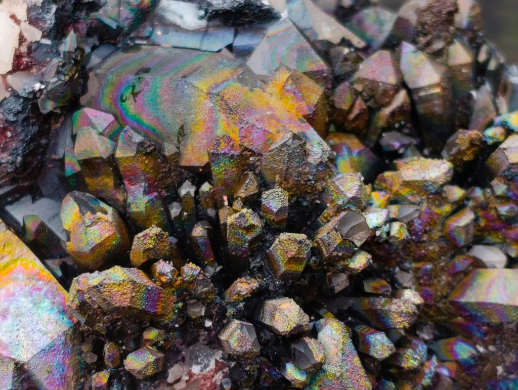 Natural Rare "Blacknite Quartz" Iridescent Cluster x 1 From Madagascar