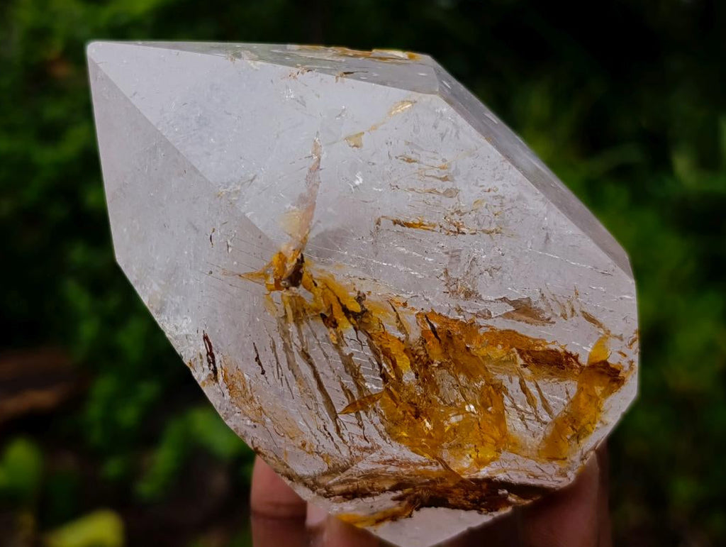 Polished Golden Veiled Window Quartz Crystal x 1 From Akansobe, Madagascar