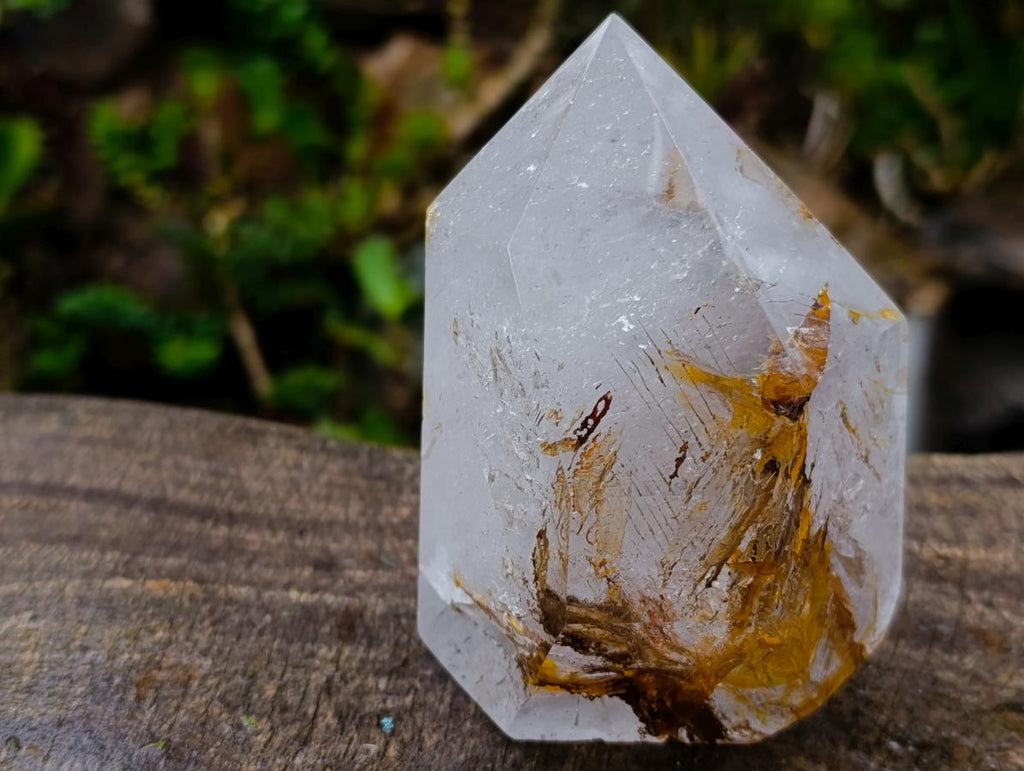 Polished Golden Veiled Window Quartz Crystal x 1 From Akansobe, Madagascar