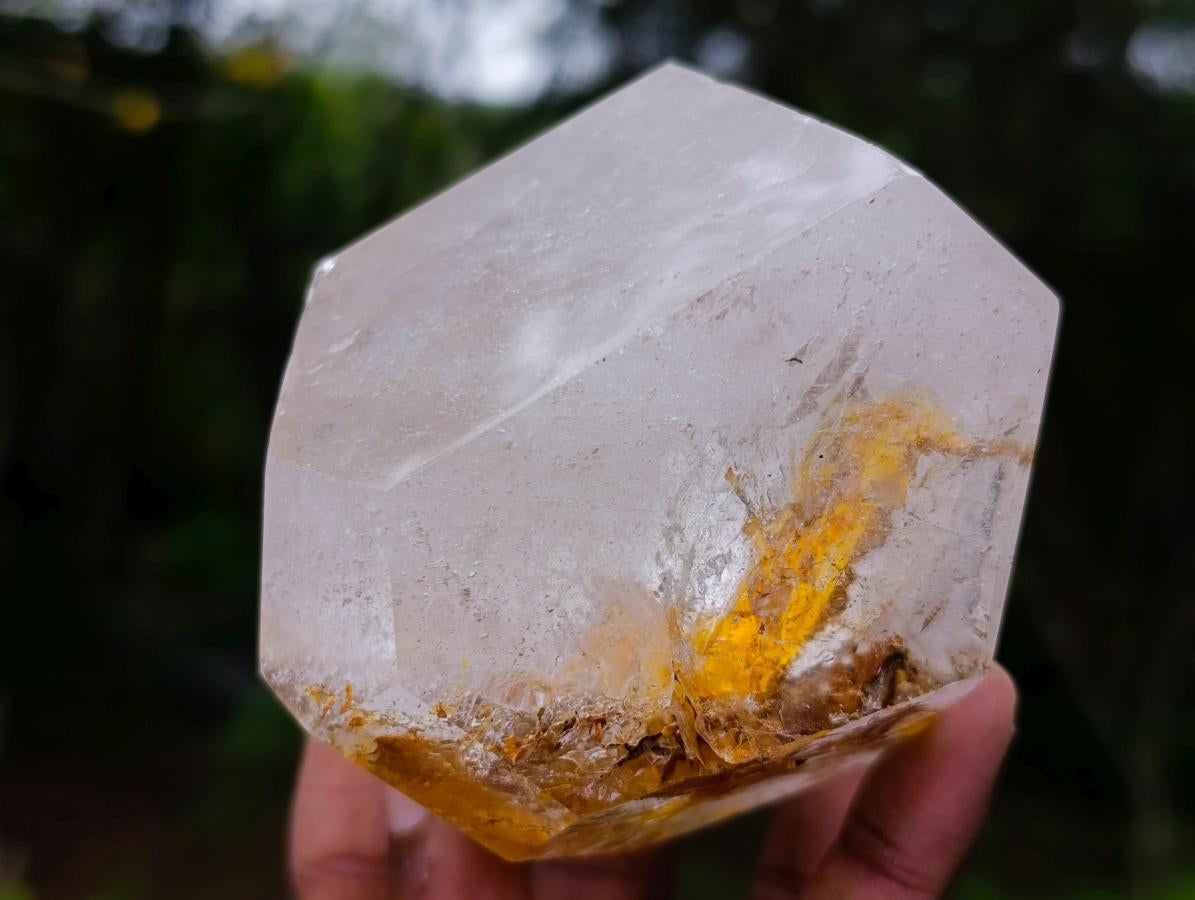 Polished Golden Veiled Window Quartz Crystal x 1 From Akansobe, Madagascar