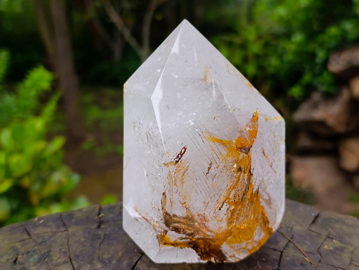 Polished Golden Veiled Window Quartz Crystal x 1 From Akansobe, Madagascar