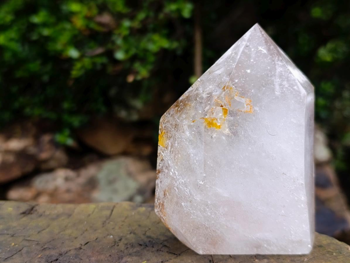 Polished Golden Veiled Window Quartz Crystal x 1 From Akansobe, Madagascar