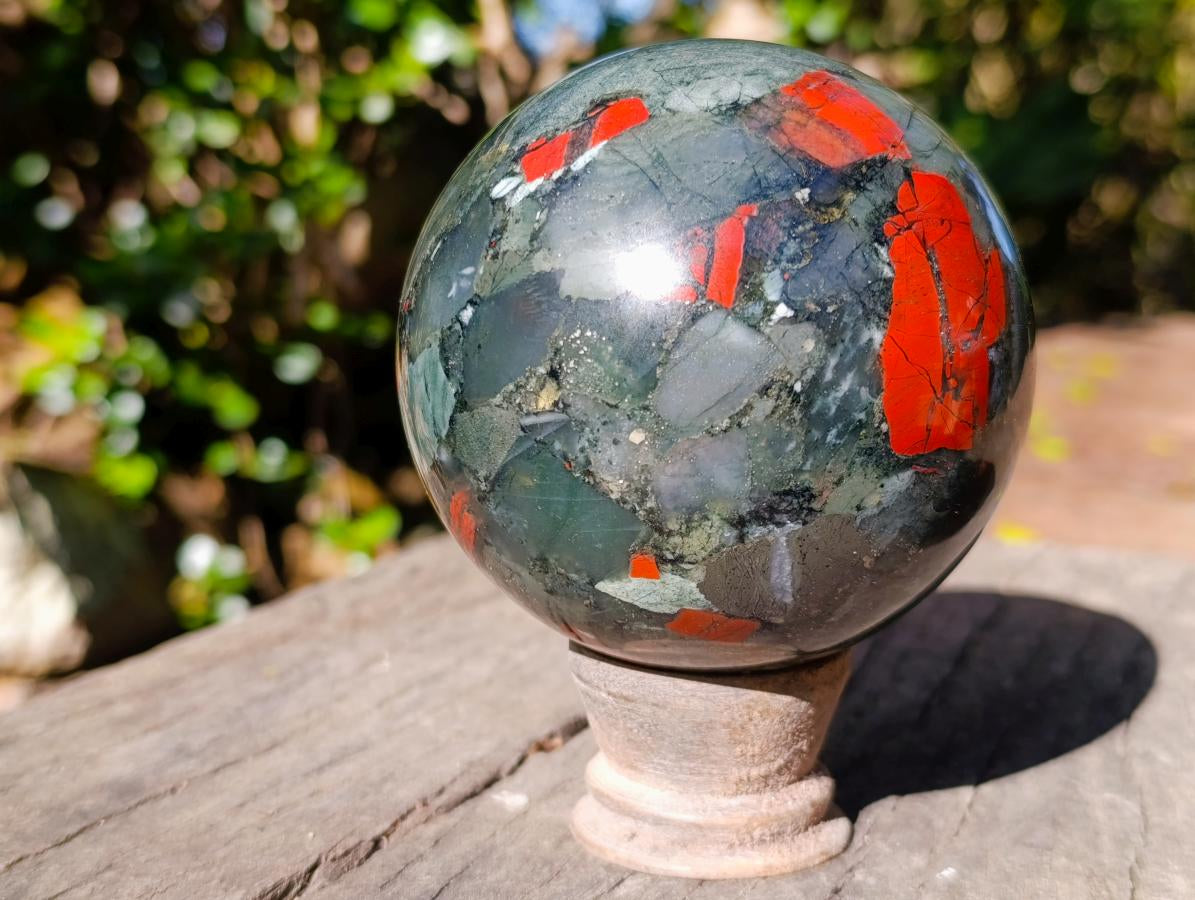 Polished Medium Size Bloodstone Sphere with Pyrite x 1 From Swaziland