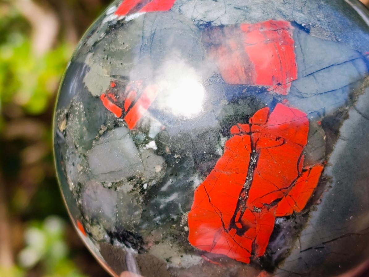 Polished Medium Size Bloodstone Sphere with Pyrite x 1 From Swaziland
