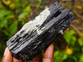 Natural Large Schorl Black Tourmaline Crystal with Goshenite and Hyalite Opal x 1 From Erongo, Namibia