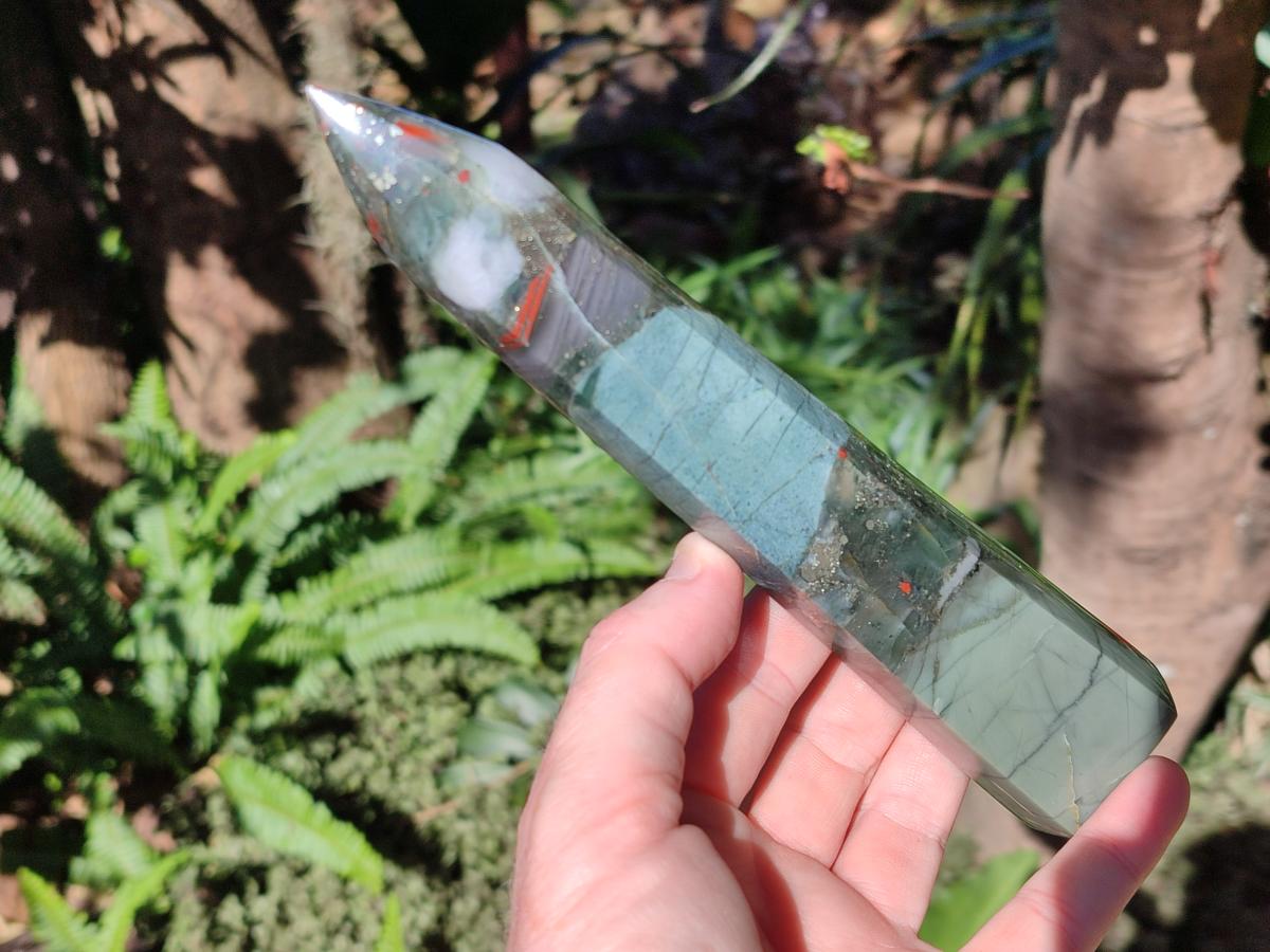 Polished Bloodstone with Pyrite Display Crystal x 1 From Swaziland