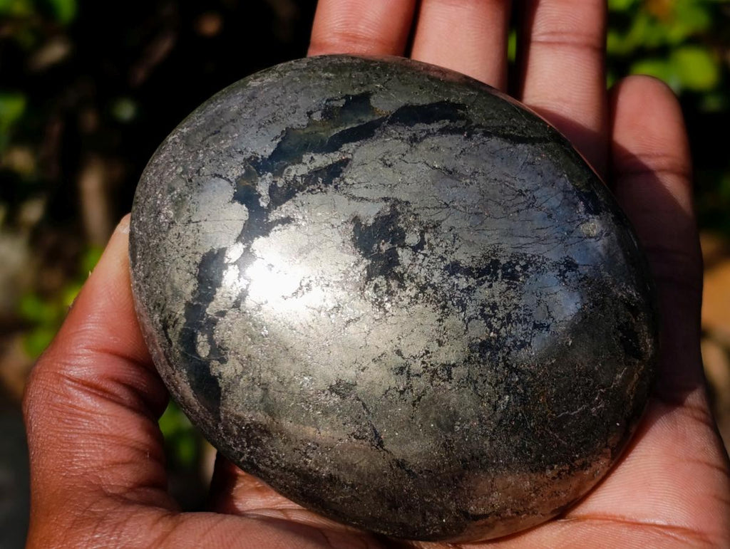 Polished Cabinet Size Basalt and Pyrite Pharaoh Stone Palm Stone x 1 From Iron Duke Mine, Zimbabwe